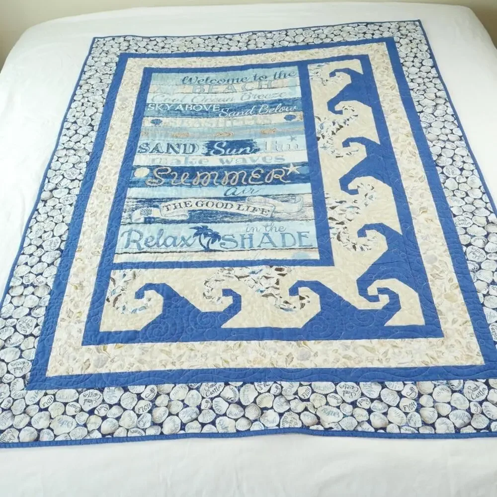 Coastal Nautical Patchwork Quilt Novelty‎ Beach House Summer Wall Throw 67 x 51